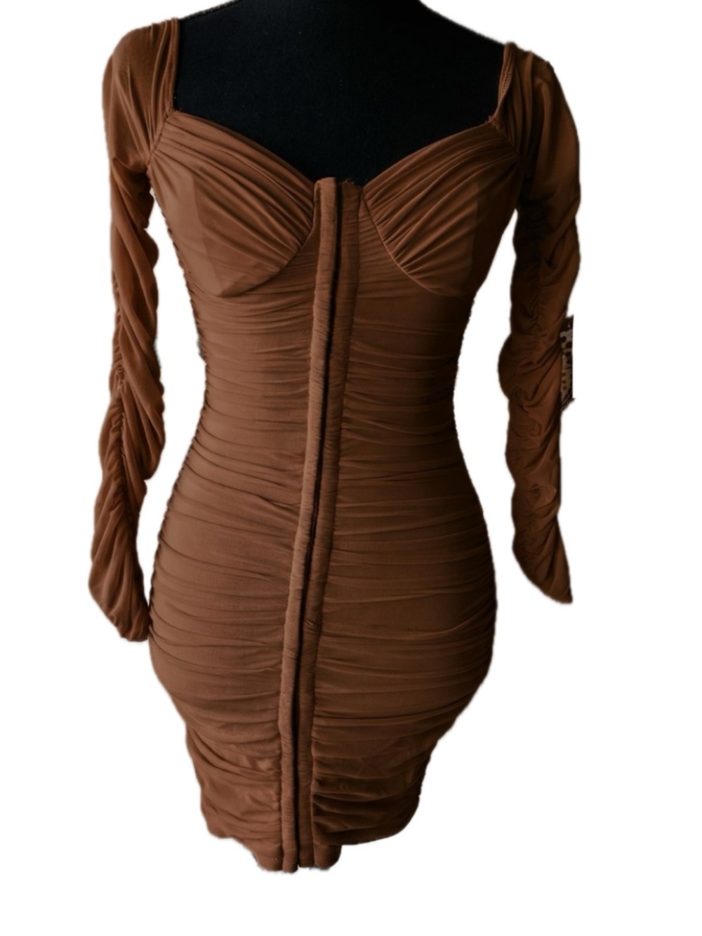 Shein ruched bodycon dress brown